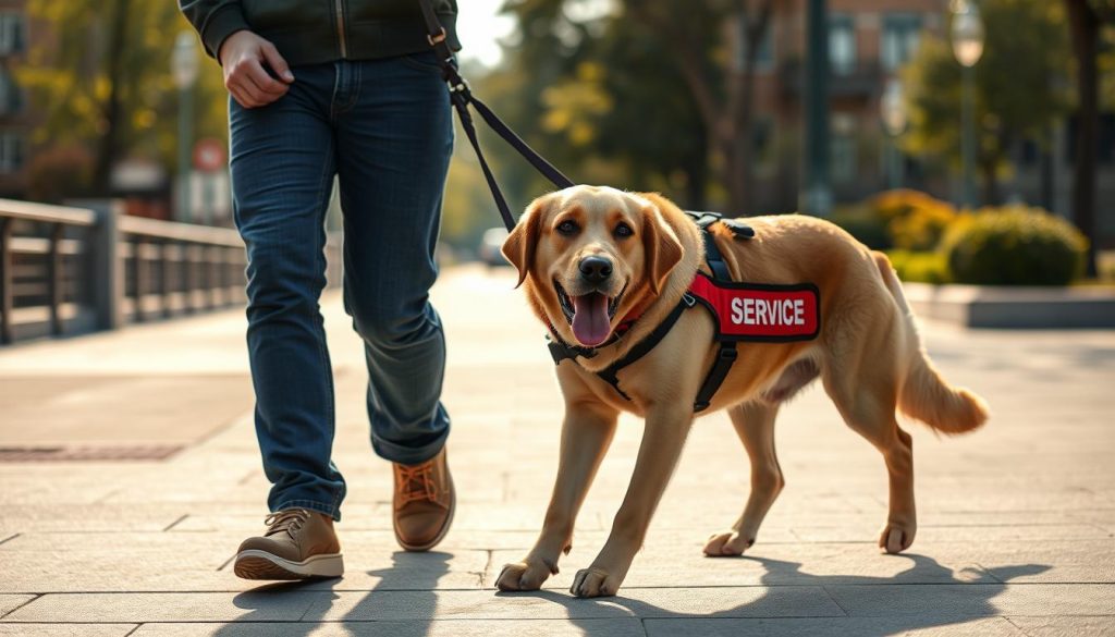Service dog assisting a person with a disability Service dog assisting a person with a disability