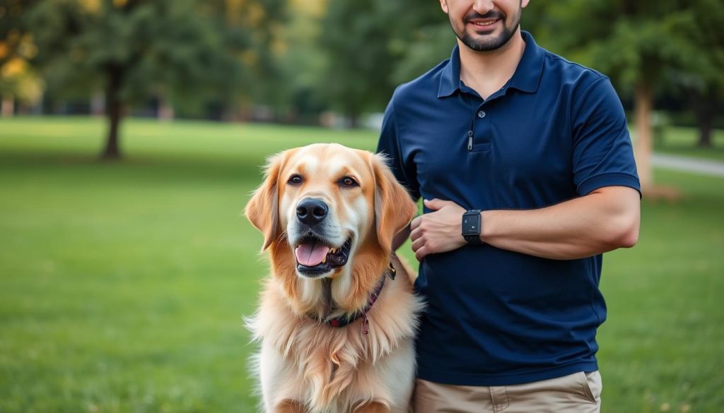 anxiety service dog trainer with golden retriever