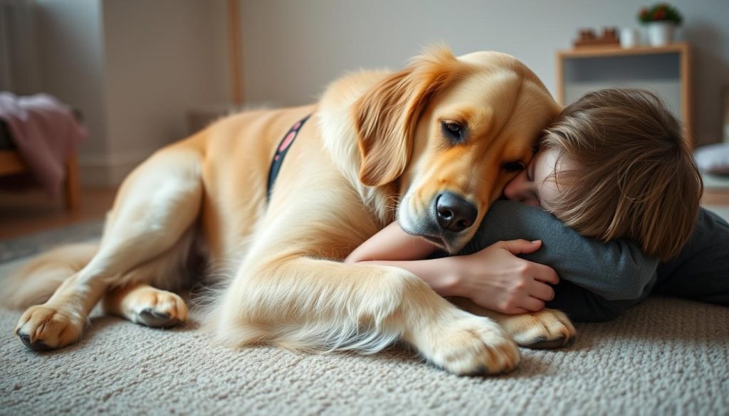autism assistance dog performing deep pressure therapy