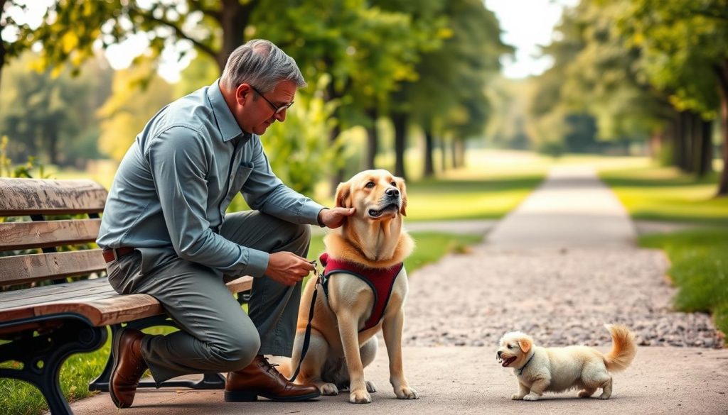 professional anxiety service dog trainer working with dog and owner