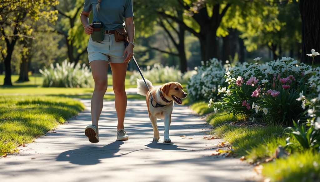 Outdoor leash training with a dog